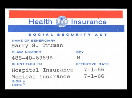 First Medicare card issued to Harry S. Truman (1) The first Medicare card ever issued. The beneficiary is Harry S. Truman.