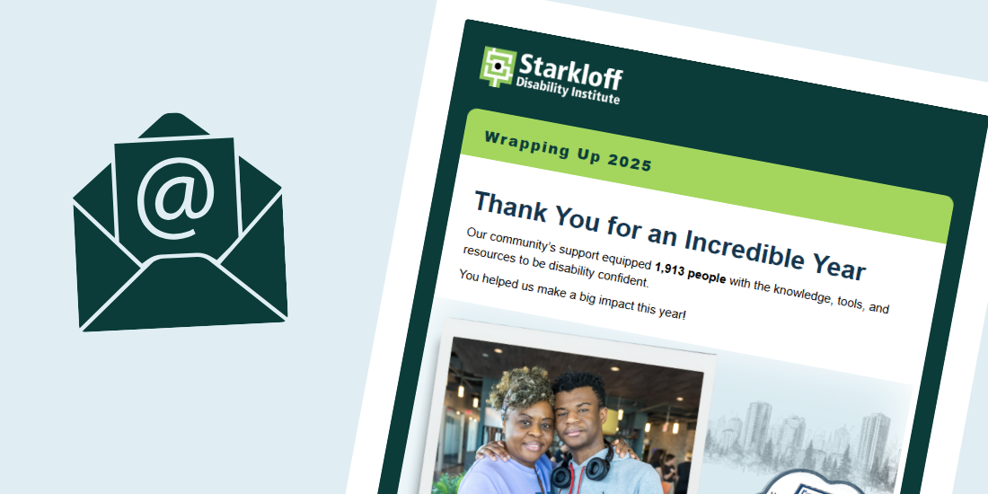 Email symbol next to a screenshot of our monthly email newsletter.